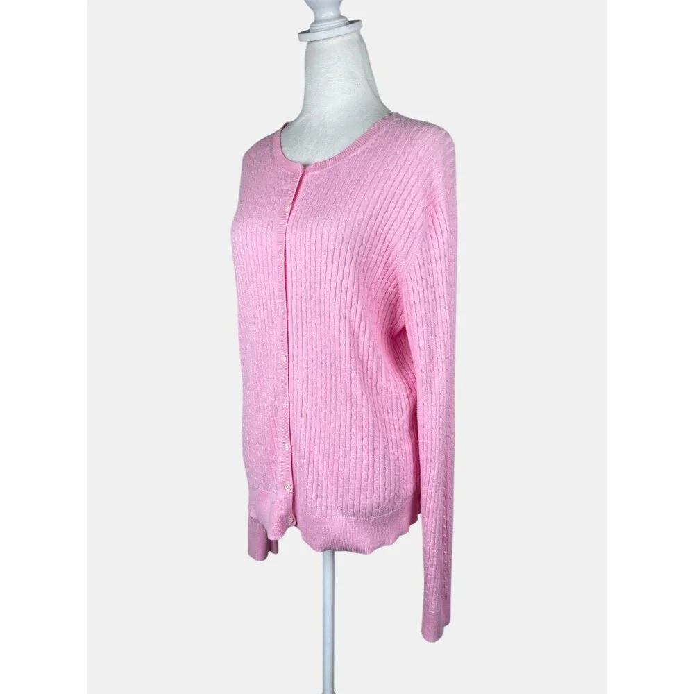 Vintage Lilly Pulitzer Pink Cable Knit Cardigan Cotton Y2K Preppy Classic Sz M